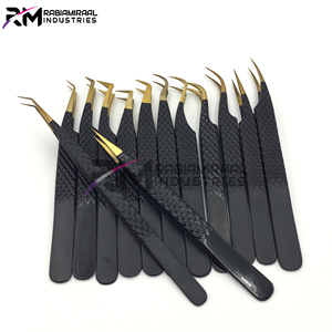 Eyelash Extension Tweezers Set Gold Plasma Tip And Black Powder Coated Color tweezer Diamond Grip And Card Box packing - Product Image 2