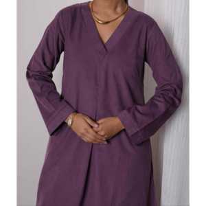 Ensemble Kurta en velours côtelé respirant 100 % coton Mulberry Wine pour femme, idéal pour le quotidien - Product Image 2