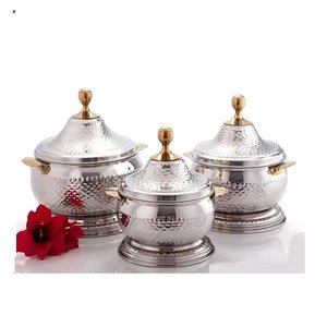 Ensemble de 3 casseroles en acier inoxydable de qualité supérieure, forme ronde, pour usage domestique, avec poignées et boutons en laiton - Product Image 1