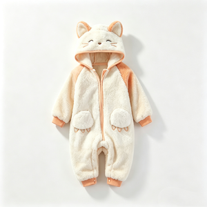 Combinaison bébé à capuche en polaire personnalisée, costume de chaton pour nouveau-né, combinaison en peluche douce pour bébé, combinaison de neige pour bébé - Product Image 1