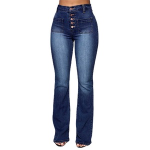 Wholesale New Fashion <strong>Plus</strong> <strong>Size</strong> Jeans Button Casual Middle Waist Denim Pants <strong>Flared</strong> Trousers Women's Jeans