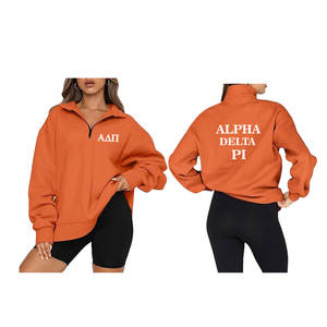 Customized Design Oversized Adult Cotton Fleece French Terry Women Sorority Regular <b>Zipper</b> Crew Neck Winter Printed Eco-Friendly - Product Image 3