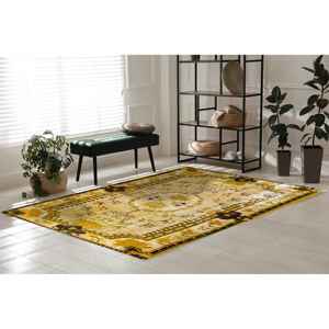 Tapis turc jaune : motif médaillon vintage, imprimé en 3D, tapis fin non tissé - Product Image 2