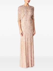 Robe de soirée de luxe, robe de bal, épaules dénudées, sans manches, broderie de perles et de paillettes, motif floral, coupe trapèze, longueur maxi, écologique - Product Image 3