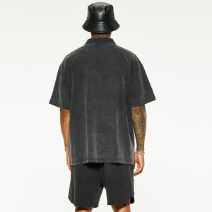 เซ็ต2ชิ้นสำหรับฤดูร้อนของผู้ชายชุดเสื้อยืดและเสื้อยืดซักกรดแบบวินเทจและกางเกงขาสั้นสำหรับผู้ชาย - Product Image 5