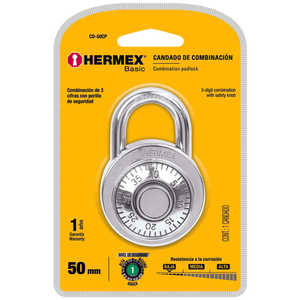 Lucchetto a combinazione in acciaio Hermex CD-50CP da 50 mm con design impermeabile, corpo in ottone cromato, meccanismo di bloccaggio a leva singola. - Product Image 3