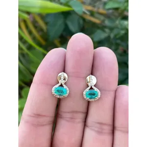 ต่างหูเพชรมรกตธรรมชาติสีทอง14K เครื่องประดับเพชรที่สง่างาม - Product Image 1