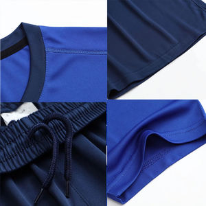 Ensemble uniforme de football bleu roi pour hommes - Maillot graphique minimaliste à col en V or et blanc avec short de match bleu marine - Exportation Sialkot - Product Image 2