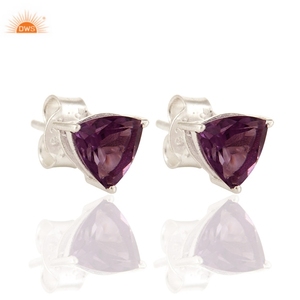 Boucles d'oreilles en pierres précieuses améthyste découpées en triille, accessoires de beauté pour femmes, bijoux de fête, vente en gros, argent fin, vente en gros - Product Image 3