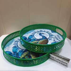 Plateaux de service en métal imprimés ronds faits à la main de qualité supérieure pour le bureau à domicile ou la décoration de la cuisine-Tarifs de gros garantis - Product Image 6