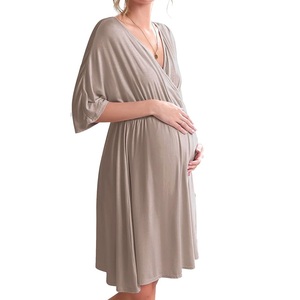 Vestido de Maternidad de Gasa para Mujer, Más Vendido, Color Sólido, Largo hasta la Rodilla, Informal, para Embarazo y Lactancia, Tallas Grandes - Product Image 1