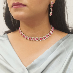 Indian Silver Plated Jewelry Supplier CZ Crystal Rhinestone Wedding Choker Necklace Set Dangle <b>Earrings</b> Jewellery For Women - Product Image 2