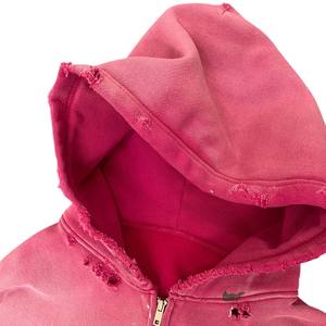 เสื้อฮู้ดดี้ผ้าฝ้ายฟลีซเนื้อหนักคุณภาพเยี่ยมสไตล์วินเทจ ล้างสีแบบแอซิดวอช พร้อมซิปสำหรับผู้ชาย แบบสั่งทำพิเศษ - Product Image 4