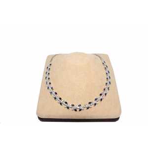925 Sterling Silver White <b>Blue</b> Round Stone <b>Necklace</b> Leaf Motif Waterway Design Diamond Women Wedding Marquise Cut - Product Image 6