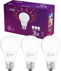 Levin Alemania 9W Bombilla LED 6500K Cool Daylight E27 Base UV/Mercury Free Garantía de reemplazo de 2 años CRI 80 800 Lumens Paquete de 3 - Product Image 3