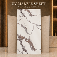 Panel de Pared de PVC Moderno con Diseño Abstracto de Mármol Azul Grisáceo MORLENX, Lámina de Mármol UV para Decoración de Interiores