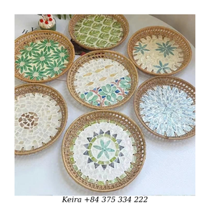 Plateau en rotin nacre, rotin tissé à la main avec incrustation de coquillages, plateau décoratif pour servir et styliser, Vietnam - Product Image 6