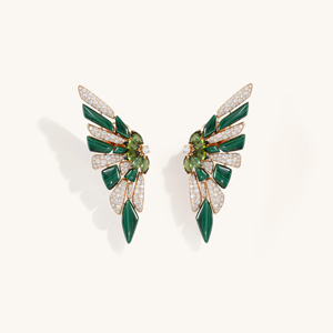 Pendientes de Plata 925 de Lujo con Gemas Verdes en Forma de Ala para Mujer - Product Image 2