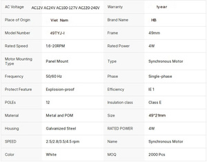 49TYJ Single Phase AC Motor 12 24V 110 220V 1.6 20RPM CW CCW Custom <b>Shaft</b> Synchronous Motor - Product Image 2