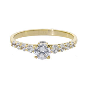 Bague de fiançailles classique en or 14 carats plaqué rhodium avec diamant véritable de 0,54 carat au total, pierre centrale taille brillant ronde et diamants latéraux gradués - Product Image 3