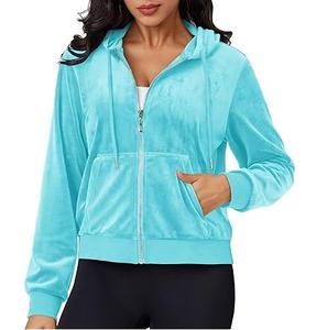 LOW MOQ Custom Blank Zip Up Velvet Velour Pullover Hoody Plain Ladies Women's Zipper Hoodies Wholesale Custom OEM Transpirable - Product Image 1