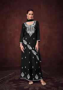 Le dernier pantalon Kurti et Dupatta de viscos lourds de créateur à feuilles persistantes avec fournisseur de travaux de broderie lourde d'Inde - Product Image 2