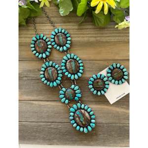 B Yellowhorse <b>Ribbon</b> Royston Turquoise & Sonoran Mountain Turquoise Sterling <b>Silver</b> Necklace Set - Product Image 5