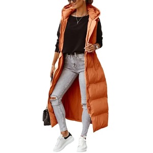 Parka con capucha ajustada para mujer de otoño e invierno, chaleco de estilo medio largo de algodón ligero, piel de oveja, forro de nailon sin mangas de Color puro - Product Image 1