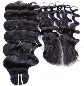 100% Extensions de cheveux Remy vietnamiens cuticule vierge crue alignée faisceaux de cheveux humains ondulés avec fermeture à lacet frontal - Product Image 6