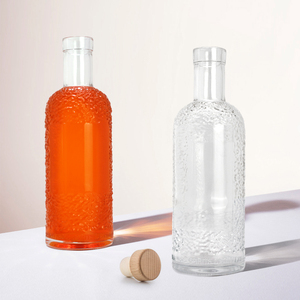 OEM bouteille transparente personnalisée motif gaufré 500ml sérigraphie whisky brandy vodka <span class=keywords><strong>tequila</strong></span> avec liège - Product Image 4