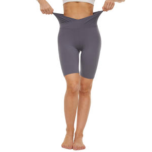 Women <b>High</b> <b>Waist</b> V <b>Shape</b> Yoga <b>Shorts</b> Stretchy Fitness Biker <b>Shorts</b> Grey - Product Image 2