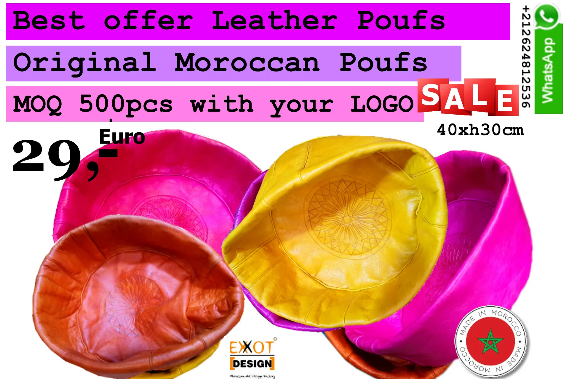 Moroccan handmade Leather Poufs Ottoman