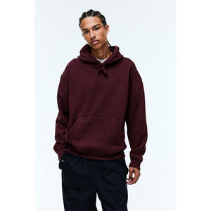 Sudadera con capucha de gran tamaño para hombre, sudaderas básicas en blanco con logotipo personalizado, forro polar grueso térmico, 100% algodón, Color negro liso - Product Image 3