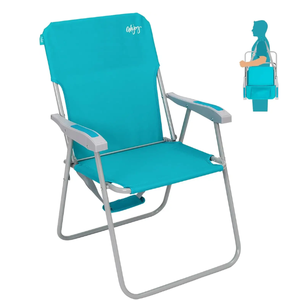 Chaise de plage pliante en métal moderne et légère Accoudoirs durs à dossier haut cyan Bretelles d'une capacité de 300lb pour une utilisation en concert sur pelouse - Product Image 1