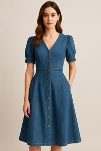 Robes élégantes en denim imprimées numériques respirantes Mini robe en jean pour femmes | 100% polyester | Robe courte décontractée pour l'été - Product Image 4