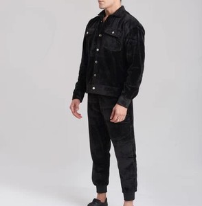 Ensemble deux pièces unisexe haut de gamme en tissu gaufré effet soie glacée, col ajusté, manches courtes, style décontracté sport, hiver, polyester/coton - Product Image 4