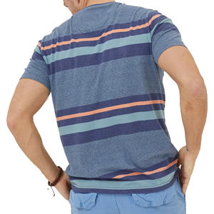 Camiseta 100% de algodón personalizada con logotipo de marca de buena calidad, camisetas cómodas de manga corta a rayas para hombres de Bangladesh - Product Image 3