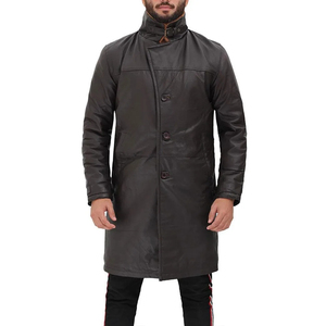 Men's Long Genuine Leather Trench Coat With <b>Fur</b> Collar Waterproof Overcoat Single Breasted Regular Sleeve - Product Image 2