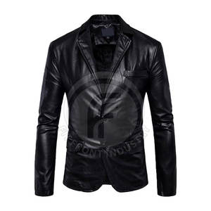 Blazer en cuir avec design personnalisé Blazer en cuir de couleur unie pour hommes Streetwear Blazer en cuir pour hommes à vendre - Product Image 1