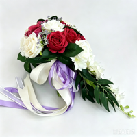Bouquet de mariée goutte d'eau fait main en soie, roses artificielles, fleur à tenir pour la photographie de mariage et la décoration de fête