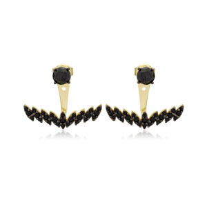 Black Zircon Stone Ear Jackets Earrings Turkish Wholesale Handcrafted 925 Sterling Silver Jewelry - Product Image 1