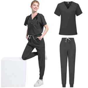 Medical Uniform Nurse Scrub Sets Women <b>Men</b> Zipper Basic Pro 2 Piece Top Drawstring Pants Heather Nursing Slim <b>Tunic</b> - Product Image 3