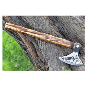 Hacha Vikinga Hecha a Mano de Acero con Alto Contenido de Carbono, Mango de Acero de Grado Industrial, Funda de Cuero, para Campamento, Uso Diario al Aire Libre, Supervivencia - Product Image 1