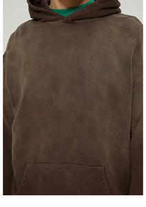 Offre Spéciale sweat à capuche homme 100% coton éponge française broderie en détresse lavage à l'acide ourlet brut streetwear court pour l'hiver numérique - Product Image 6