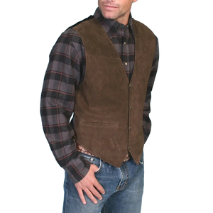 OEM Design Vest Waistcoat Waxed Real Cow Leather with Customized Size <b>Brown</b> Men 100% Genuine Leather Vest Wholesale Rate - Product Image 4