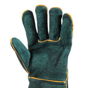 ถุงมือเชื่อมหนังวัวแยกขนาดสีเขียวทนความร้อนผ้าฝ้ายเคลือบยางกันลื่นป้องกันการตัด - Product Image 5