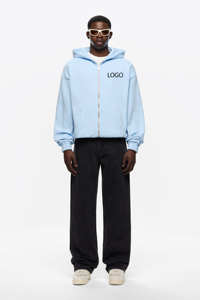 Sweat-shirts à capuche zippés en coton 100% de qualité supérieure bleu clair pour hommes, coupe régulière élégante, ensembles unisexes, logo personnalisé, respirant, séchage rapide, vêtements chauds d'hiver - Product Image 6