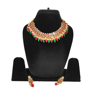 ชุดเครื่องประดับสะสมสองชั้น สีแดงและสีเขียว คุนดันหลากสี - Product Image 2