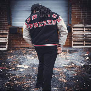 Veste de baseball en gros, manches en cuir véritable, veste universitaire en laine, broderie personnalisée, fournisseur OEM - Product Image 5