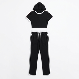 High quality 230 GSM poly spandex <b>red</b> panel stripe <b>crop</b> <b>top</b> pant set sublimation logo slim fit Women's Sets - Product Image 3